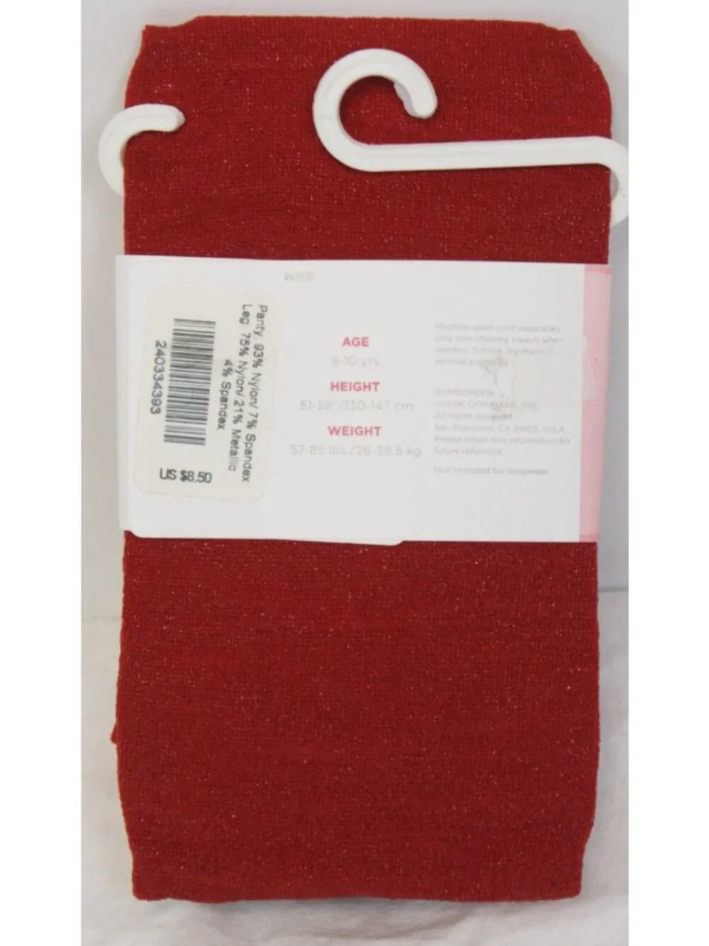 2006 Gymboree Family Portrait Tights sz 8-10 Red Sparkle Holiday Xmas Footed